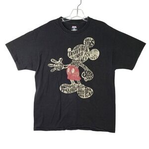 Disney Parks Mickey Mouse Typography Art T-Shirt Black Graphic Tee Hanes Beefy L